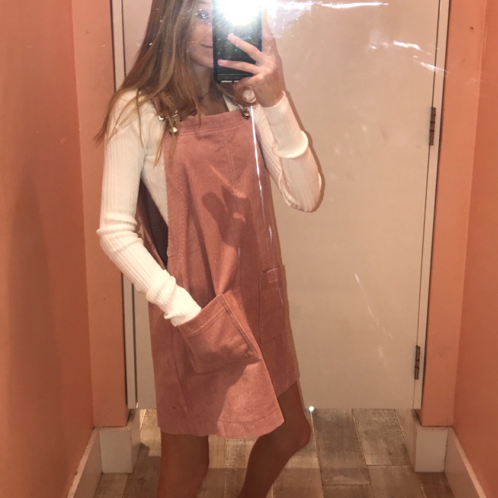 Pink medium corduroy overall dress